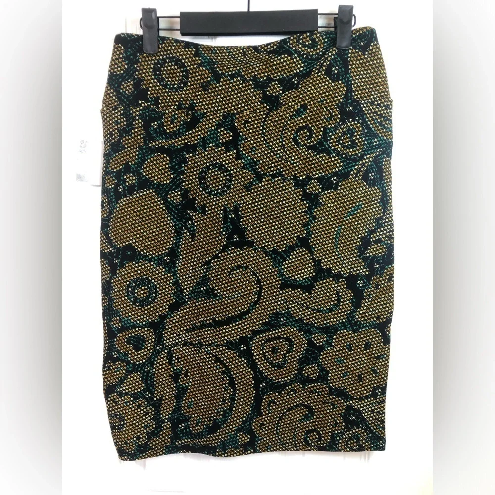 LuLaRoe Gold and Black Paisley Pencil Skirt